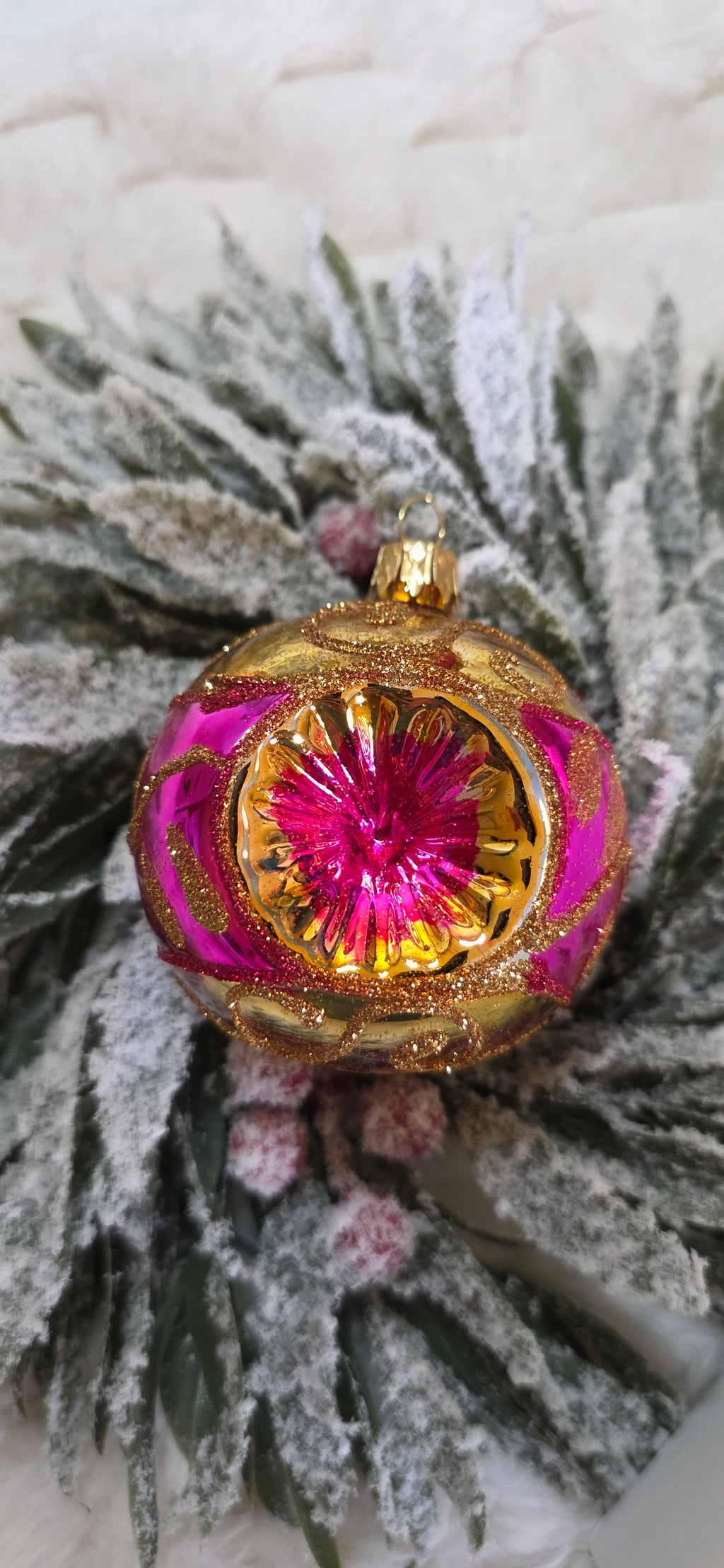 Mix szklanych bombek choinkowych, reflektory 8 cm żółty brokat