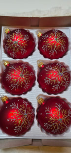 Szklane bombki choinkowe czerwony mat złoto srebna śniezynka 6 cm