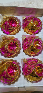 Szklane bombki choinkowe reflektorki złoto różowe