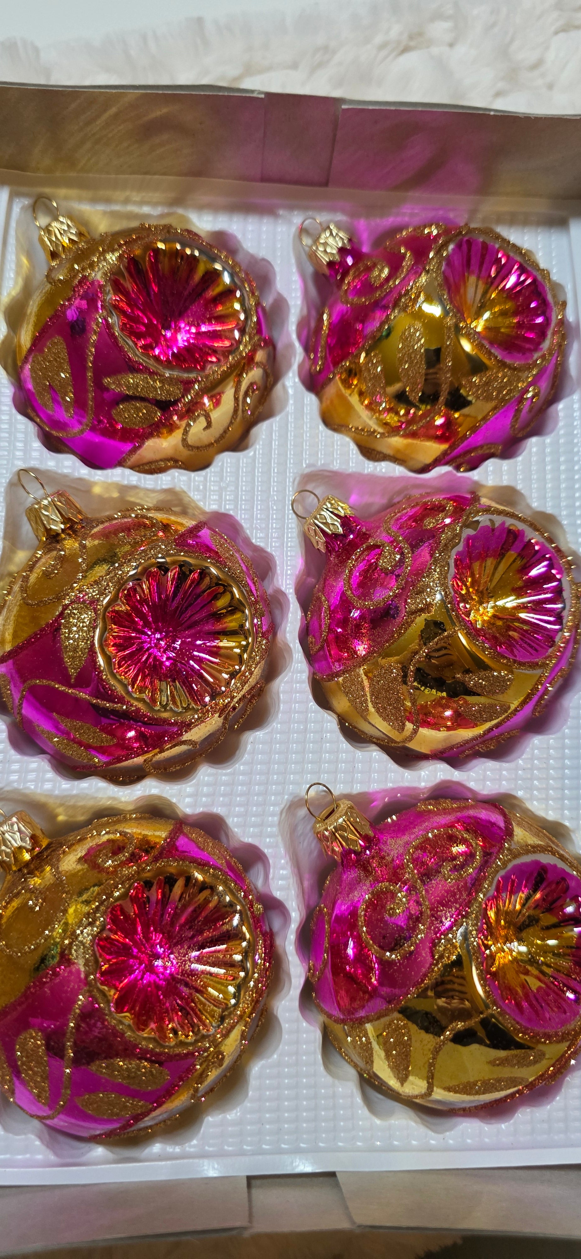 Szklane bombki choinkowe reflektorki złoto różowe
