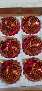 Szklane czerwone bombki latarenki złoty brokat