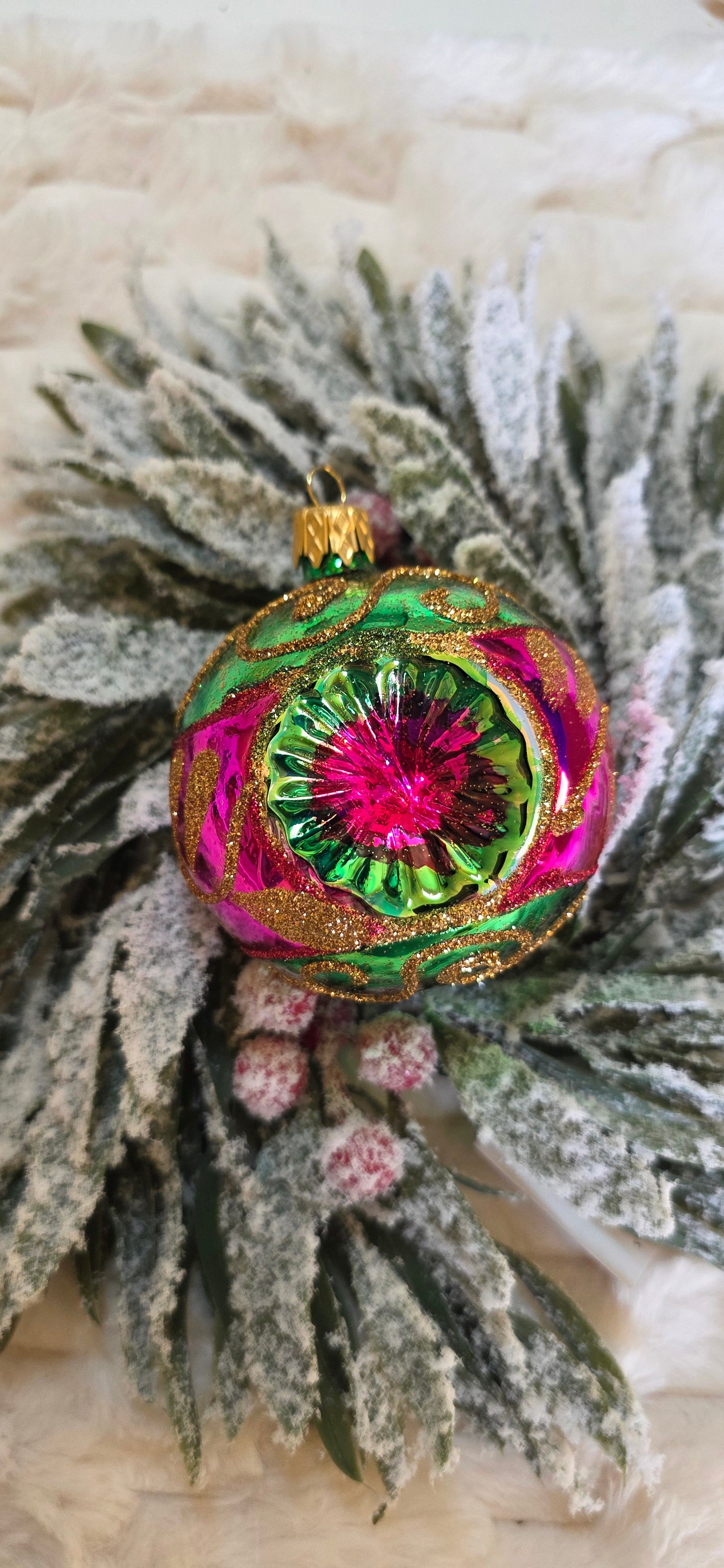 Szklane bombki choinkowe latarenki zielono rózowe