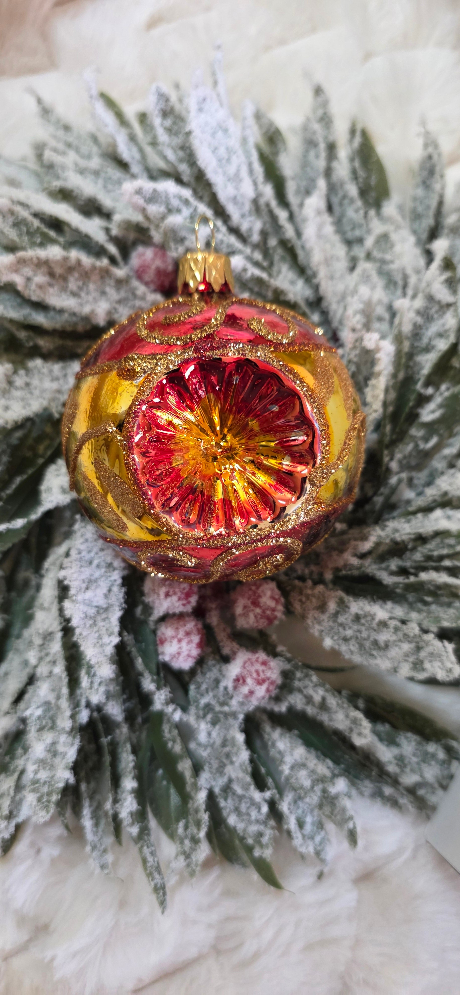 Mix szklanych bombek choinkowych, reflektory 8 cm żółty brokat