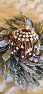 Szklane bombki choinkowe czekolada perła białe zdobienie