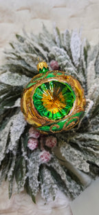 Mix szklanych bombek choinkowych, reflektory 8 cm żółty brokat