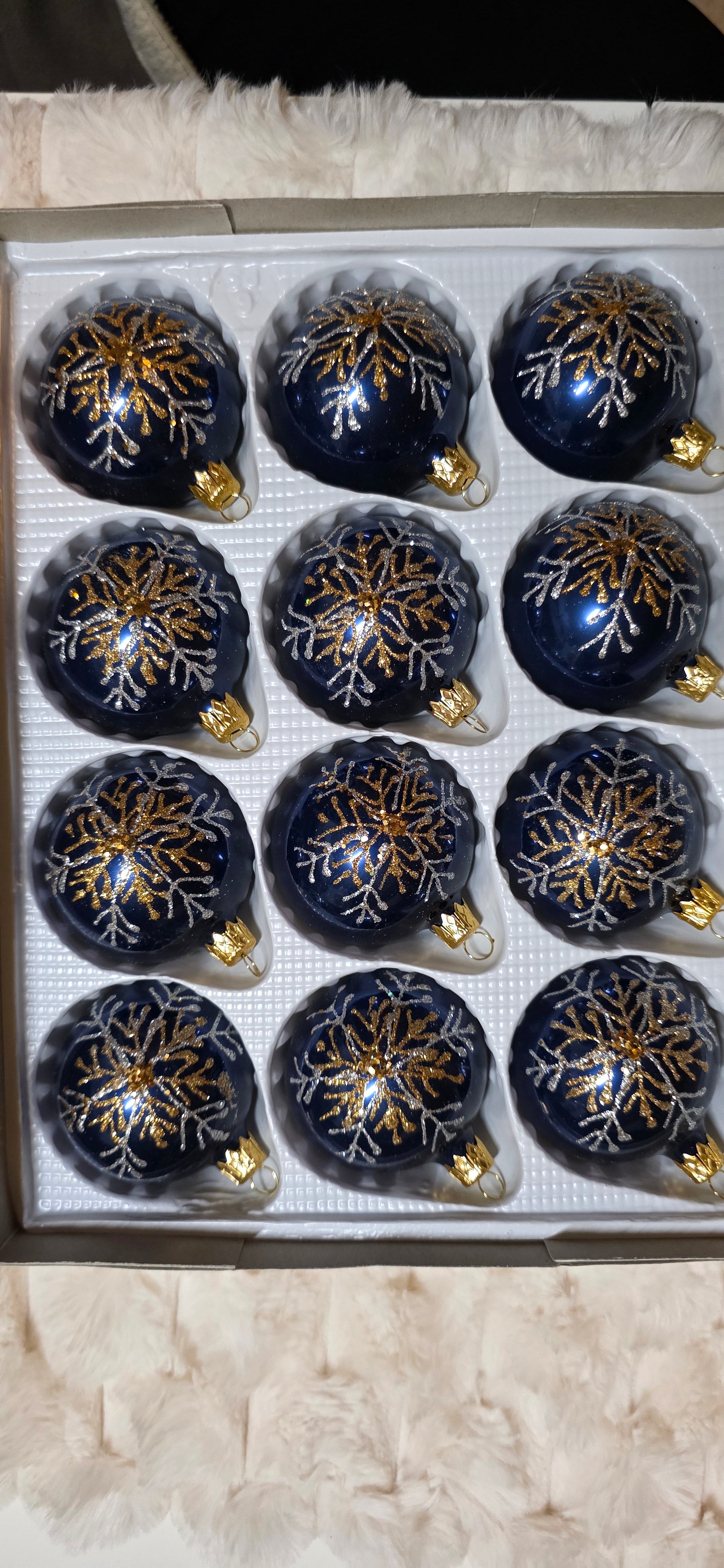 Szklane bombki choinkowe granatowa śnieżynka