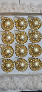 Szklane bombki choinkowe złoty mat dekor deszcz brokat 6 cm