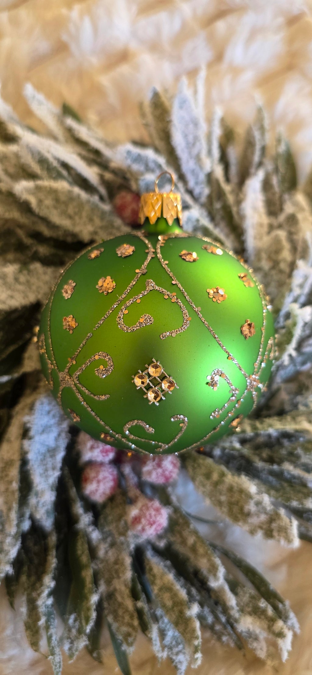 Szklane bombki choinkowe zielony mat dekor