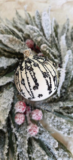 Szklane bombki choinkowe biały mat czarny brokat 6 cm