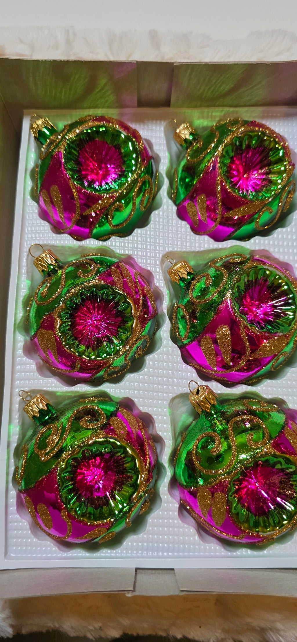 Szklane bombki choinkowe latarenki zielono rózowe