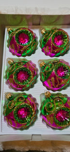 Szklane bombki choinkowe latarenki zielono rózowe