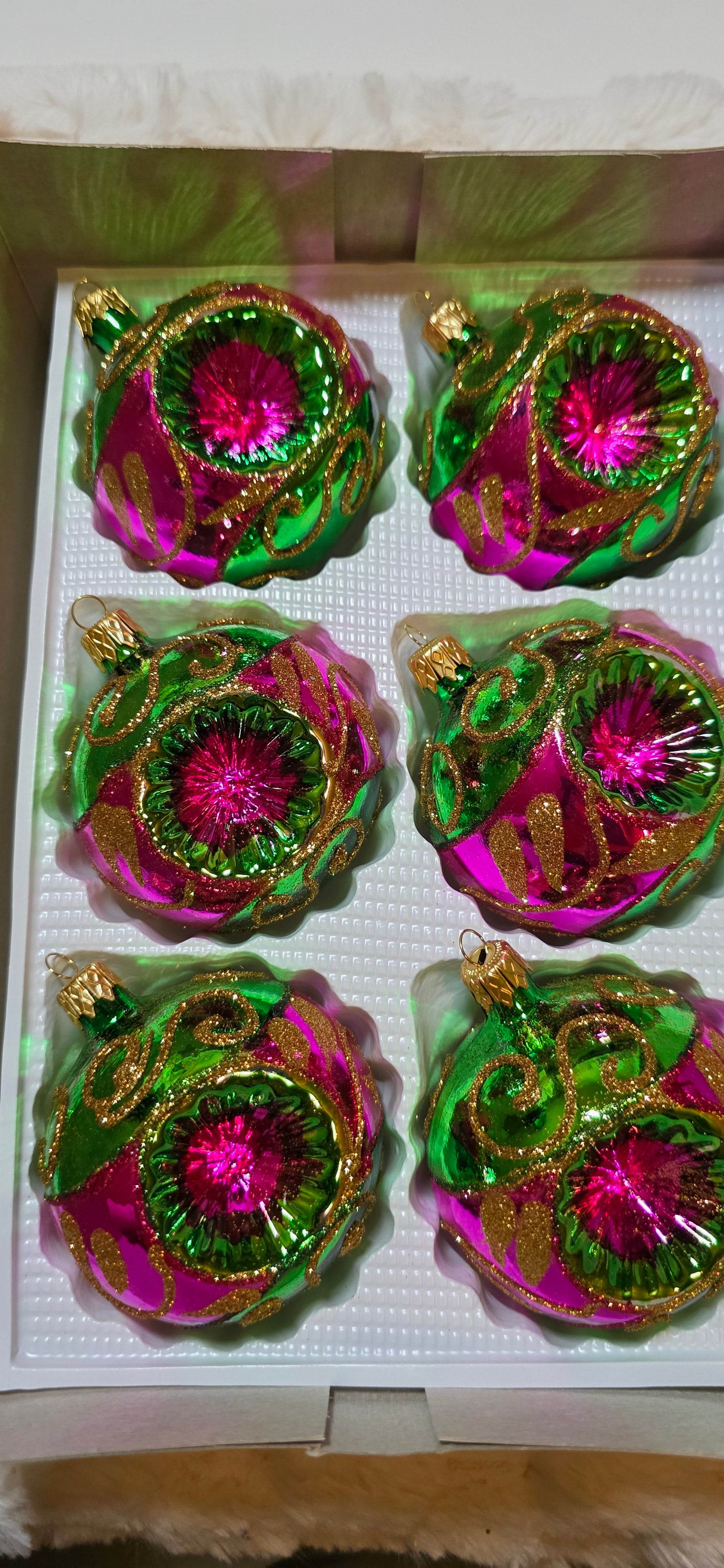 Szklane bombki choinkowe latarenki zielono rózowe