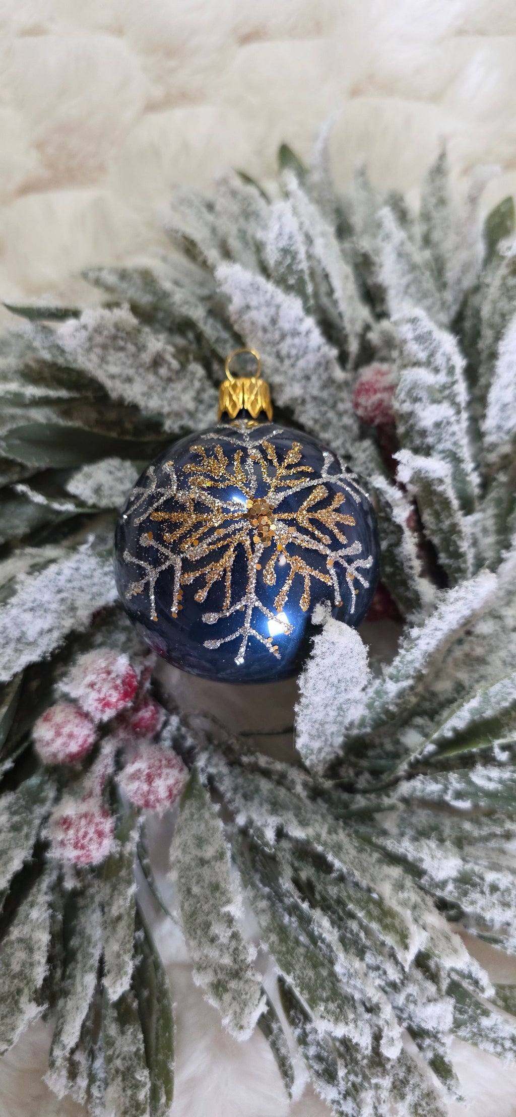 Szklane bombki choinkowe granatowa śnieżynka