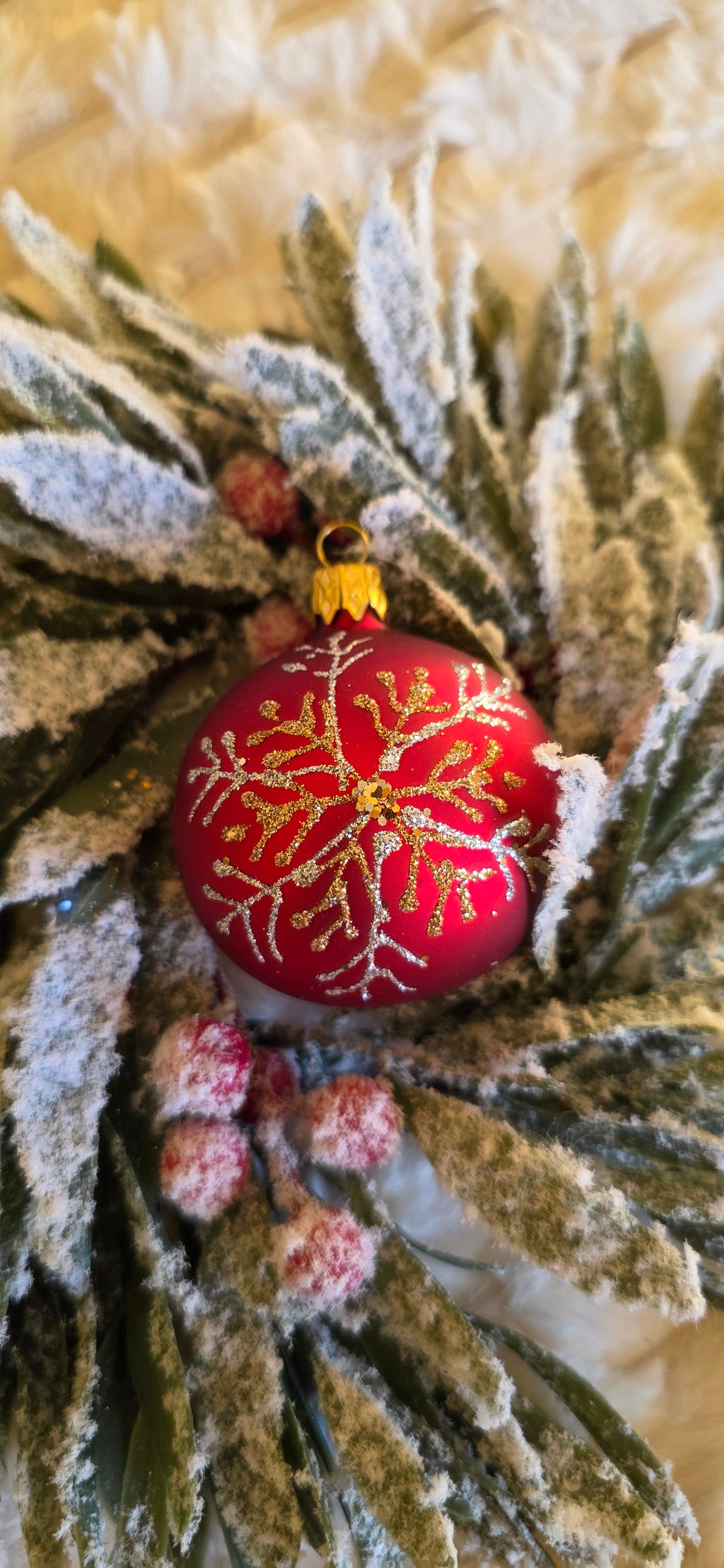 Szklane bombki choinkowe czerwony mat złoto srebna śniezynka 6 cm