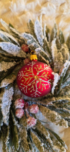 Szklane bombki choinkowe czerwony mat złoto srebna śniezynka 6 cm